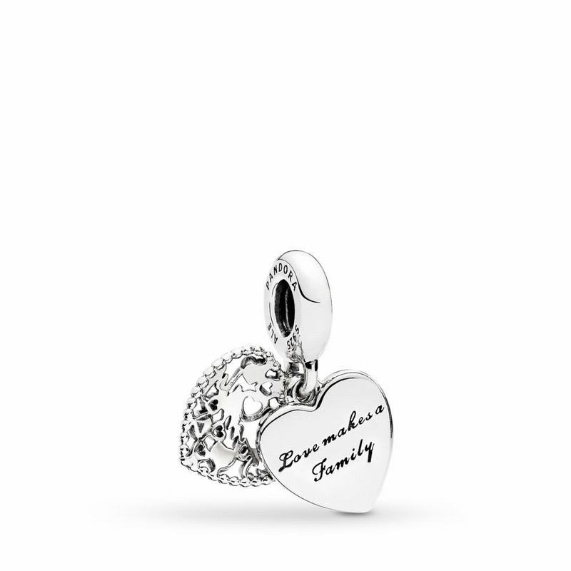 Pandora Love Makes A Family Dangle Charm Ireland - Sterling Silver/Enamel/Pink/Cubic Zirconia - 4756